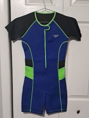 NWOT! Speedo Kids Neoprene-Blue & Green  Black Sleeves Unisex SIZE 9/10 70-85LBS
